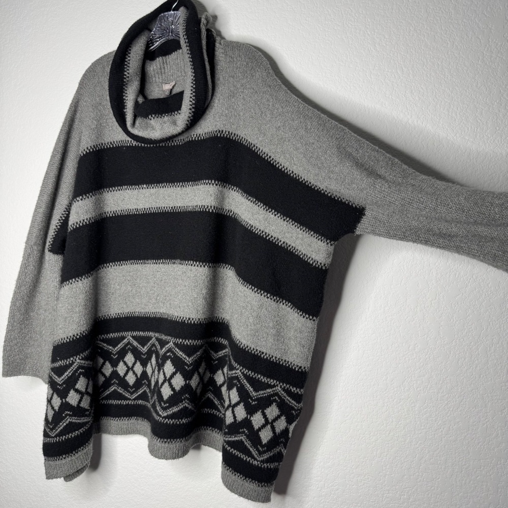 J. Jill Gray Black Striped Argyle Cowl Neck Oversized Sweater Women's Size XL - Picture 2 of 8